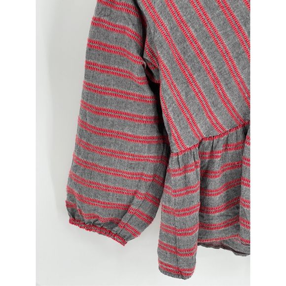 Madewell Faux Wrap Top Peplum Women's Small Gra Red Striped V Neck 3/4‎ Sleeve - Picture 3 of 13